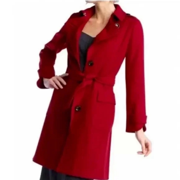 BANANA REPUBLIC Red Long Wool Coat - Picture 12 of 12